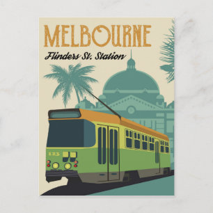 Melbourne, Flinders Street Bahnhof Straßenbahn Postkarte