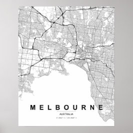 Melbourne-Minimalistische Karte (Schwarz & Weiß) Poster