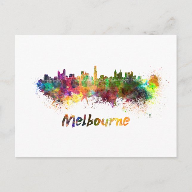 Melbourne skyline im Watercolor Postkarte (Vorderseite)