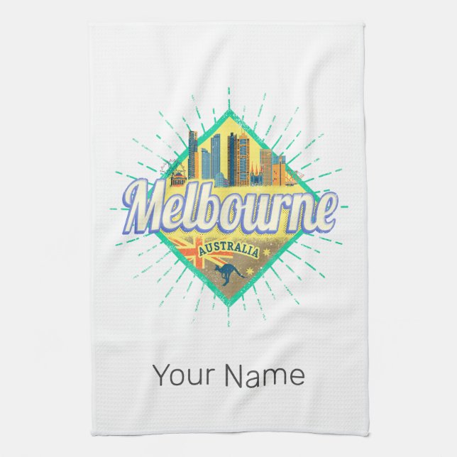 Melbourne Victoria Australia Retro Skyline Vintag Geschirrtuch (Vertikal)