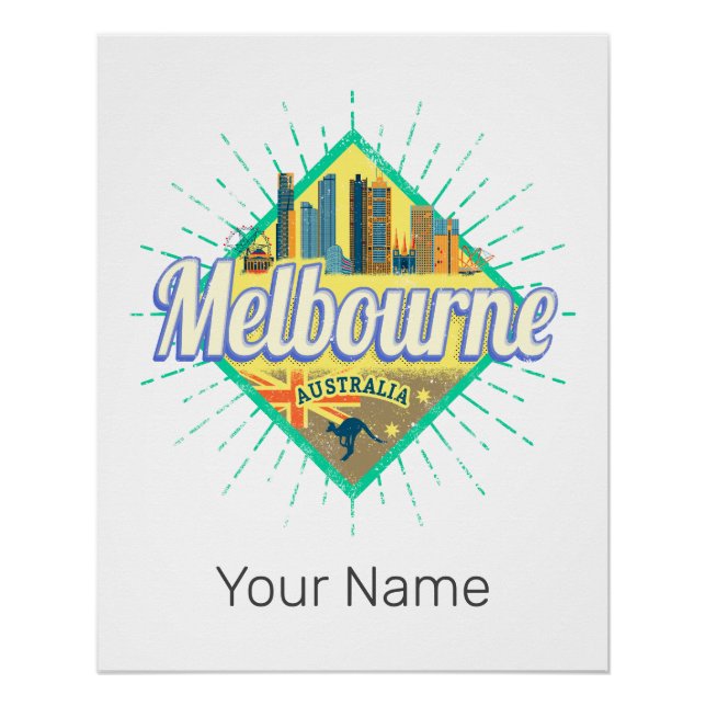 Melbourne Victoria Australia Retro Skyline Vintag Poster (Vorderseite)