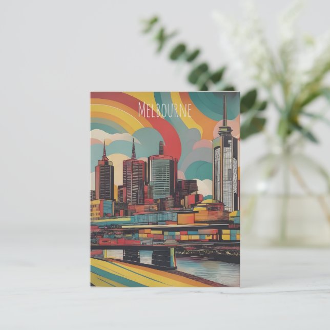 Melbourne Vintage Poster Postkarte (Stehend Vorderseite)