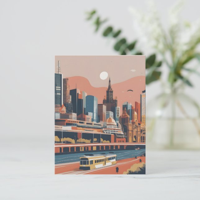 Melbourne Vintage Poster Postkarte (Stehend Vorderseite)