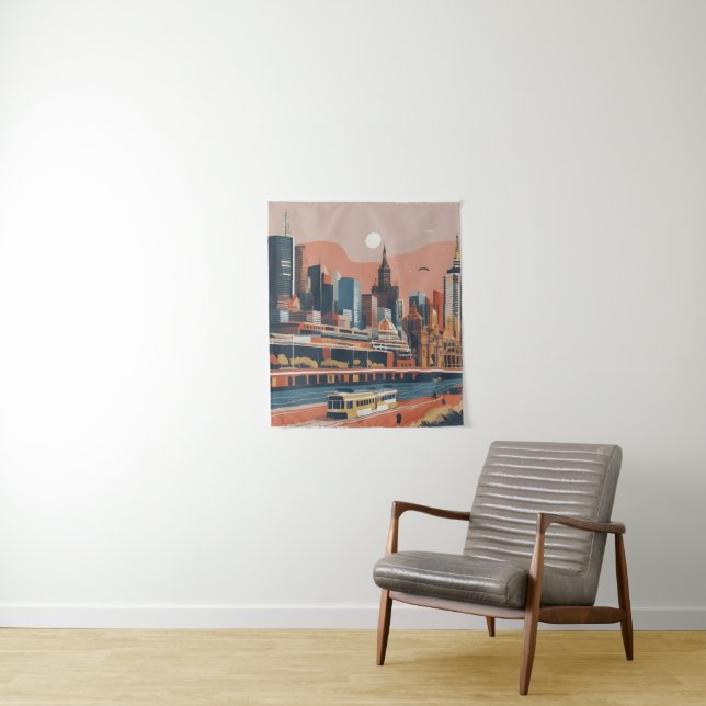 Melbourne Vintage Poster Wandteppich (Beispiel)