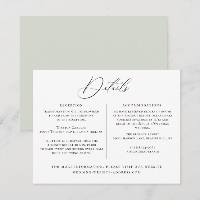 Meldebogen für Hochzeitdetails Einladung (Vorne/Hinten)