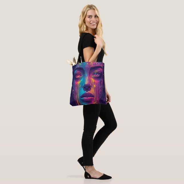 Meldende Realität Tote Bag - Trippy Psychedelic Ne Tasche (Am Model)