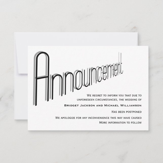 Meldung einer Hochzeit verschoben Save The Date (Vorderseite)