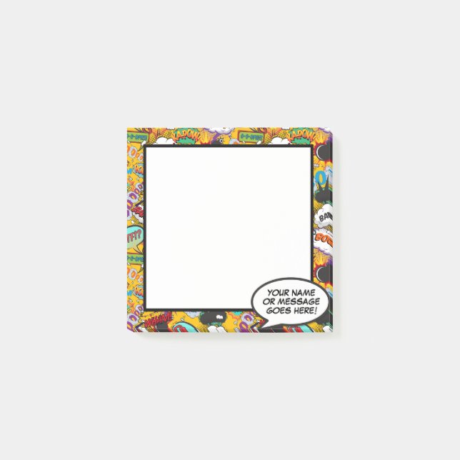 Meldung "Fun Comic Book Speech Name" Post-it Klebezettel (Vorderseite)