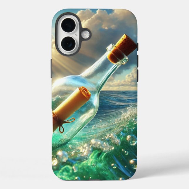 Meldung in einem Flasche-Handy-Fall iPhone 16 Plus Hülle (Rückseite)