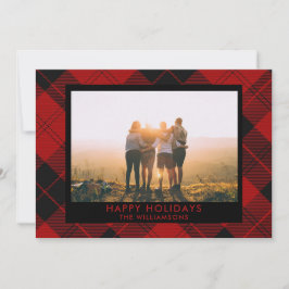 Meldung "Red Black Tartan Individuelle Name Foto" Feiertagskarte