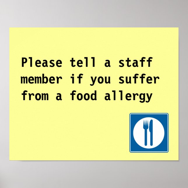 Meldung "Restaurant Food Allergy" Poster (Vorne)