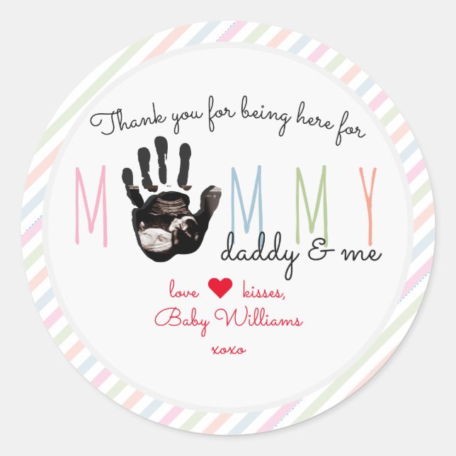 Meldung von Bump Ultrasound Niedlich Baby Shower Runder Aufkleber (Vorderseite)