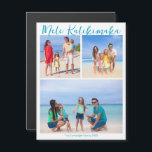 Mele Kalikimaka 3 Foto Beach Christmas Magnet<br><div class="desc">Chic individualisierbares Foto der Strandfamilie sammelt Weihnachtsmagneten mit Ihren Lieblings-tropischen Fotos in der Sonne und einen Buchstaben innen. Fügen Sie 3 Ihrer Lieblings-Erinnerungen aus Ihrem Inselurlaub an die Küste vor und eine auf der Rückseite. Eine wunderschöne Magnetkarte für den Küstenurlaub mit einer sauberen,  modernen Fotografie und hübscher blauer Schrift.</div>