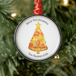 Mele Kalikimaka Ananas Hawaiian Pizza Slice Ornament Aus Metall
