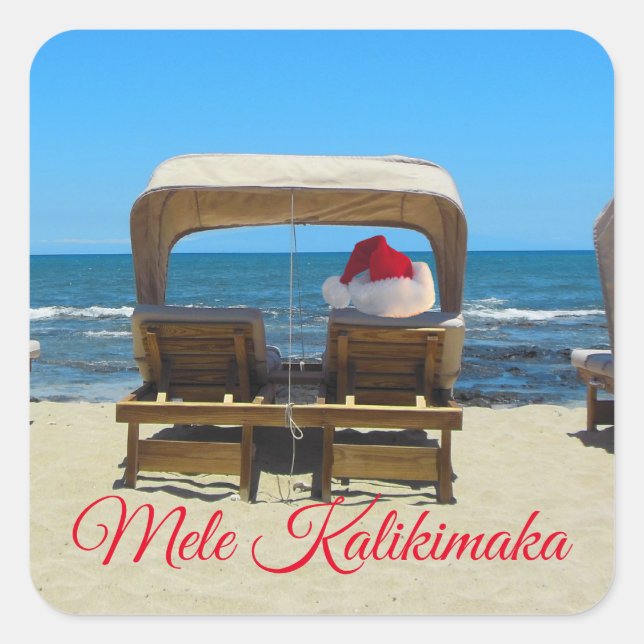 Mele Kalikimaka beach Quadratischer Aufkleber (Vorderseite)
