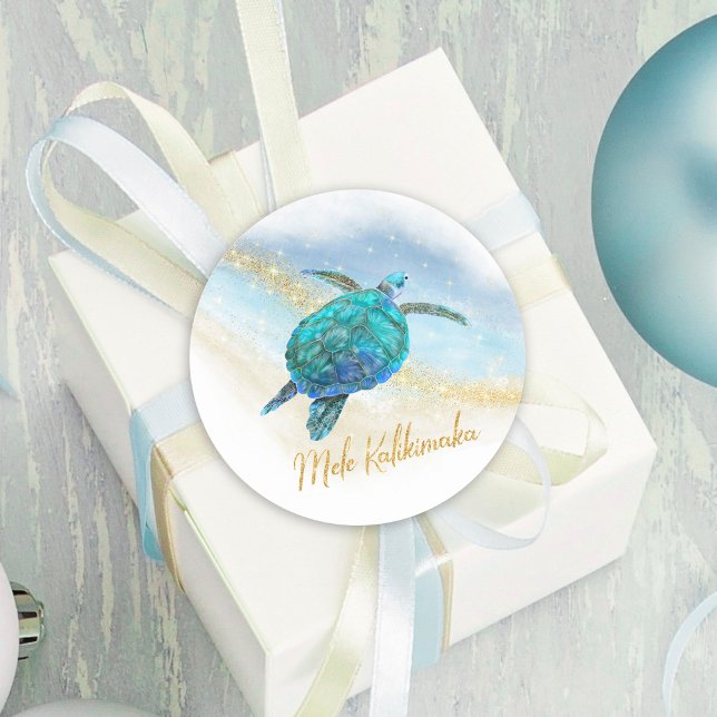 Mele Kalikimaka Beach Sea Turtle Coastal Runder Aufkleber (Von Creator hochgeladen)