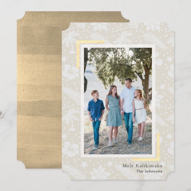 Mele Kalikimaka Beige Foto Holiday Card Einladung (Vorne/Hinten)