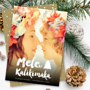 Mele Kalikimaka Brush Script Christmas Tree Photo Feiertagskarte