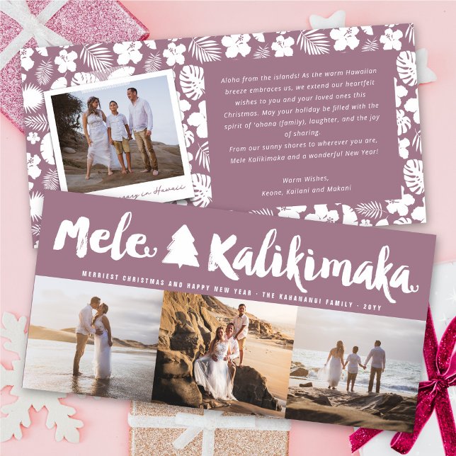 Mele Kalikimaka Brush Weihnachtsbaum 3 Multi-Foto Feiertagskarte (Von Creator hochgeladen)