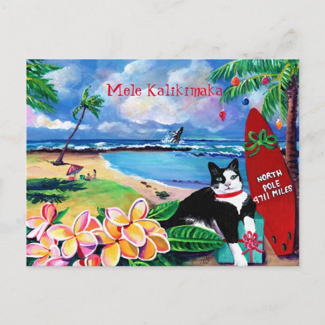 Mele Kalikimaka Cat bei Poipu Beach Postcard Postkarte (Vorderseite)