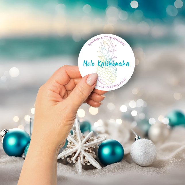 Mele Kalikimaka Christmas Ananas Tropical Runder Aufkleber (Mele Kalikimaka Christmas Pineapple Tropical Classic Round Sticker)