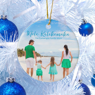 Mele Kalikimaka Family Beach Foto 2023 Weihnachten Keramik Ornament