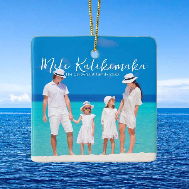 Mele Kalikimaka Family Beach Trip Photo Christmas Keramikornament (Von Creator hochgeladen)