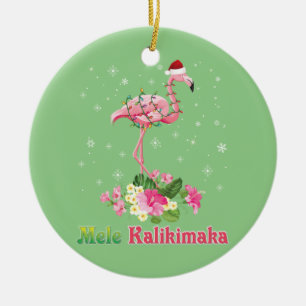 Mele Kalikimaka Flamingo Santa Christmas Merry Keramik Ornament