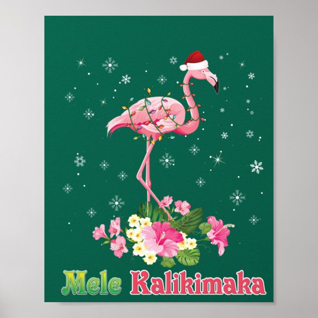 Mele Kalikimaka Flamingo Santa Christmas Merry Poster (Vorne)