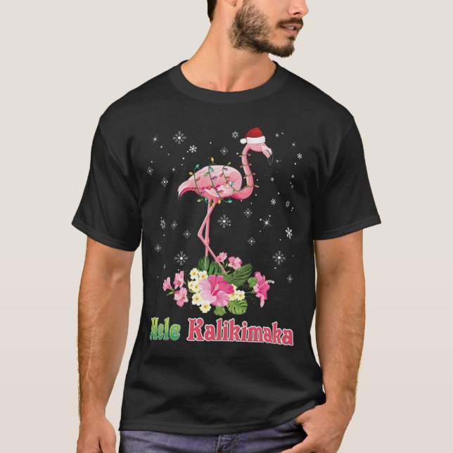 Mele Kalikimaka Flamingo Santa Christmas Merry T-Shirt (Vorderseite)