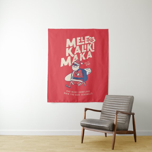 Mele Kalikimaka - Funny Santa Hawaiian Christmas Wandteppich (Beispiel)