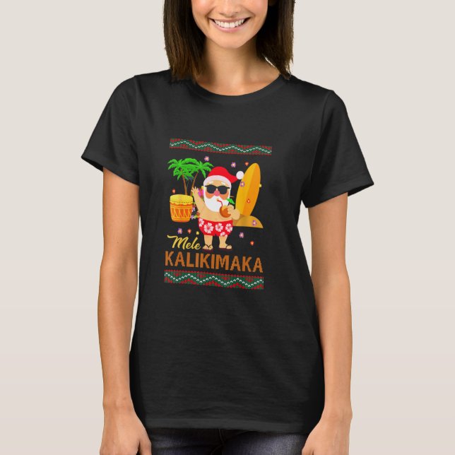 Mele Kalikimaka Hawaiian Christmas Funny Surfer Sa T-Shirt (Vorderseite)