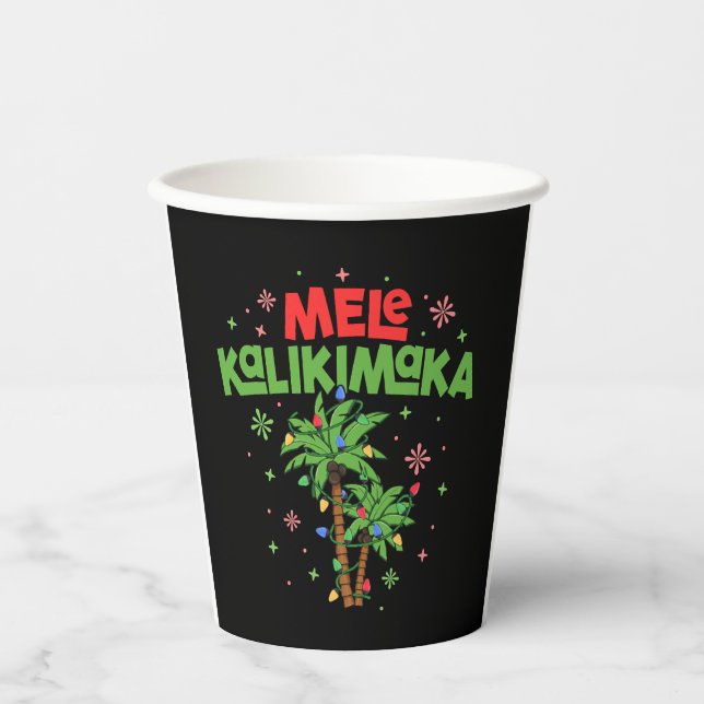 Mele Kalikimaka Hawaiian Christmas Palm Tree Light Pappbecher (Vorderseite)