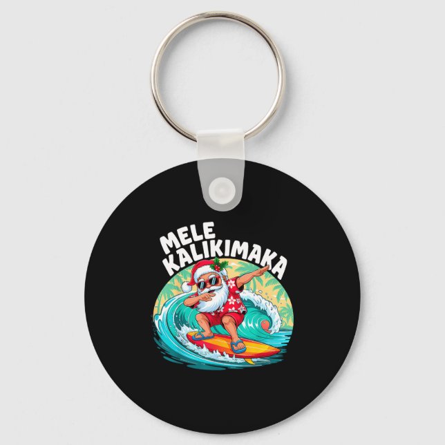 Mele Kalikimaka Hawaiian Christmas Santa Surfing B Schlüsselanhänger (Vorderseite)