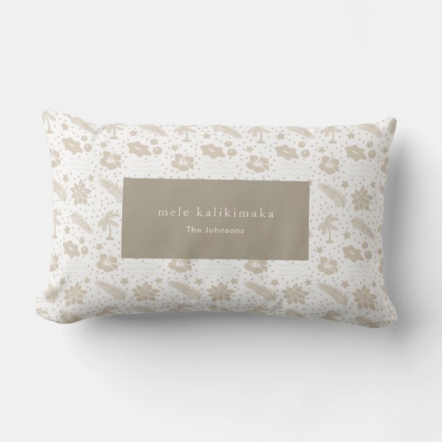 Mele Kalikimaka Hawaiian Floral Beig Coussin (Recto)