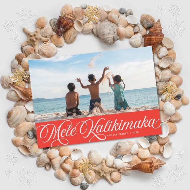 Mele Kalikimaka Hawaiian Holiday Carte photo rouge (Créateur téléchargé)