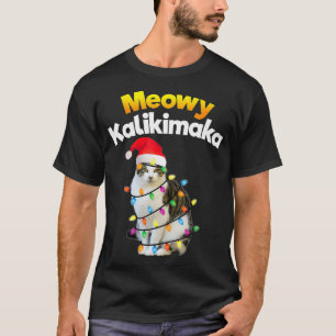 Mele Kalikimaka Hawaiian Merry Christmas Cat Ligh T-Shirt