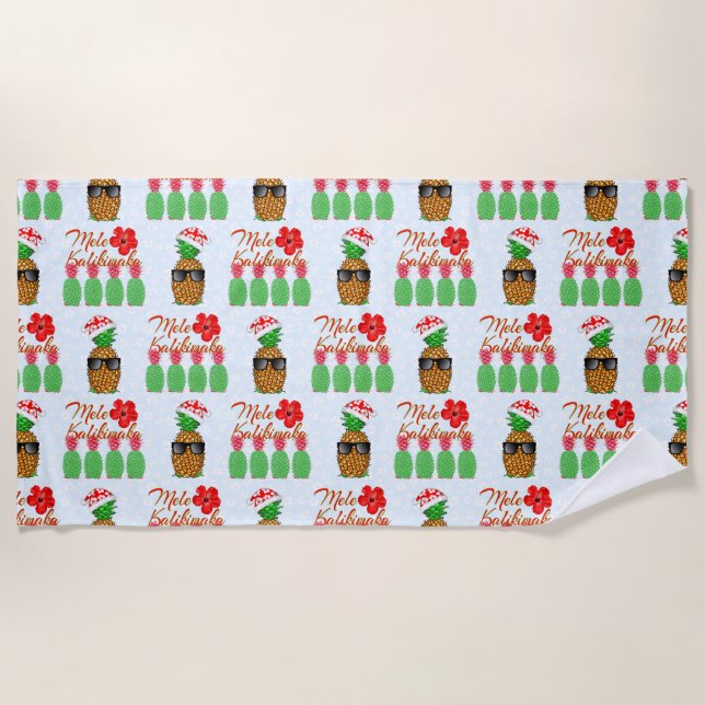 Mele Kalikimaka Hawaiian Pineapple Merry Christmas Strandtuch (Vorderseite)
