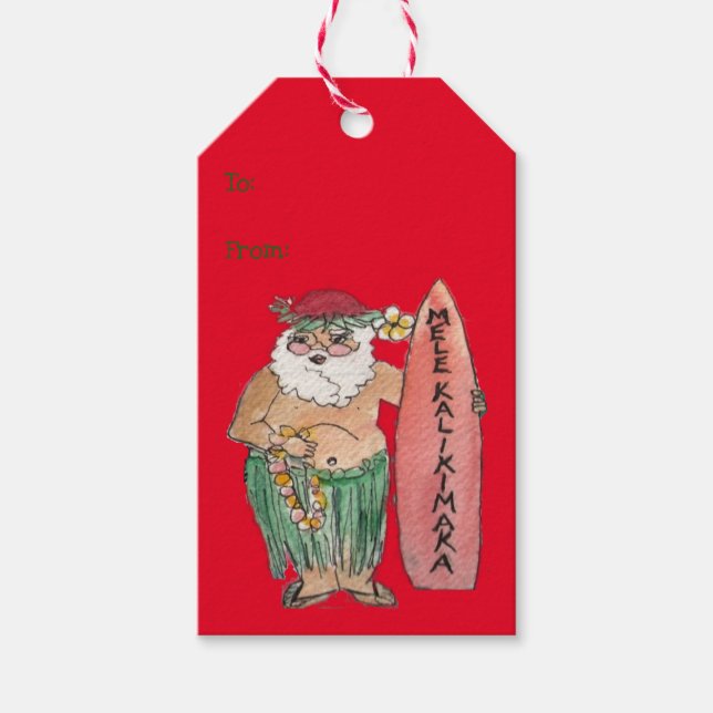 Mele Kalikimaka Hawaiian Santa Geschenkanhänger (Vorderseite)