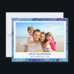 MELE KALIKIMAKA HAWAIIAN TROPICAL BLUE FOTO FEIERTAGSKARTE<br><div class="desc">Blue Glühbird Foil Mele Kalikimaka Hawaiian Tropical Palm Leaf Family Foto Christmas Holiday Card. The picture and family name can be replaced on this simple beach or coastal vacation Christmas Family Foto Card.</div>