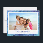 MELE KALIKIMAKA HAWAIIAN TROPICAL BLUE FOTO FEIERTAGSKARTE<br><div class="desc">Blue Glühbird Foil Mele Kalikimaka Hawaiian Tropical Palm Leaf Family Foto Christmas Holiday Card. The picture and family name can be replaced on this simple beach or coastal vacation Christmas Family Foto Card.</div>