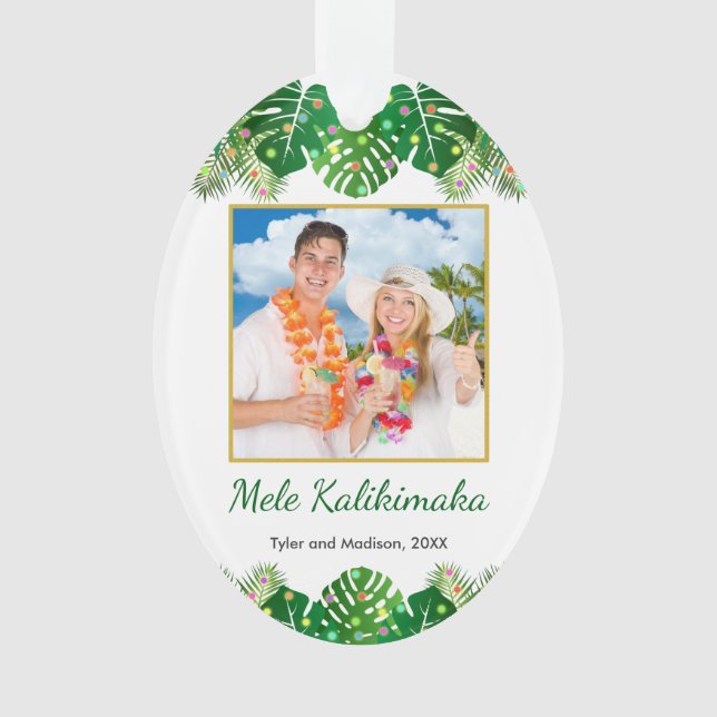 Mele Kalikimaka Hawaiian Tropical Christmas Foto Ornament (Vorderseite)