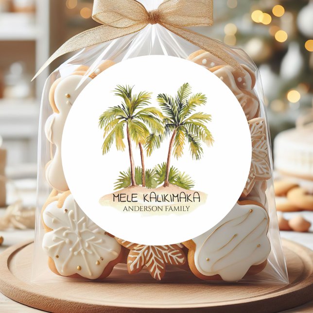 Mele Kalikimaka Hawaiian Tropical Christmas Runder Aufkleber (Von Creator hochgeladen)