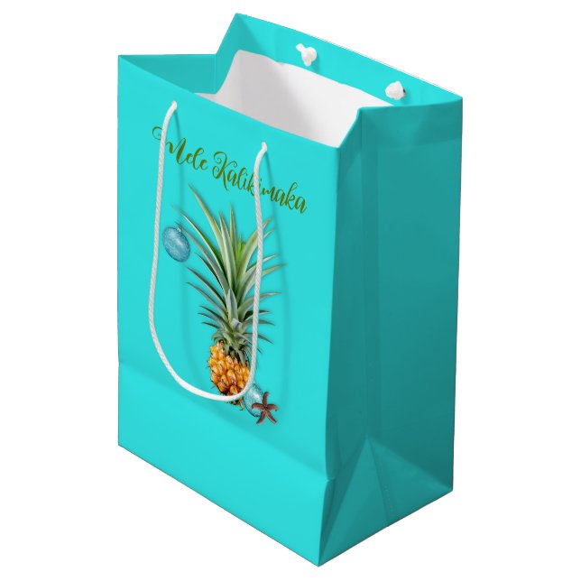 Mele Kalikimaka Hawaiian Weihnachten Mittlere Geschenktüte (Vorderseite Schrägansicht)