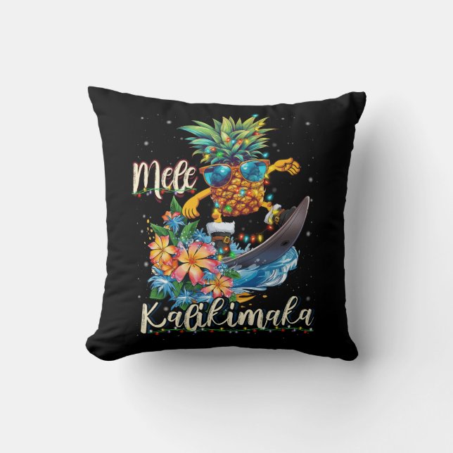Mele Kalikimaka Hawaiianische Ananas-Surfing Kissen (Vorderseite)