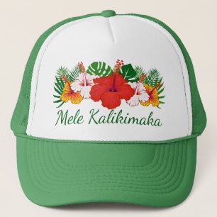 Mele Kalikimaka Hawaiianische Blume Blätter Holida Truckerkappe