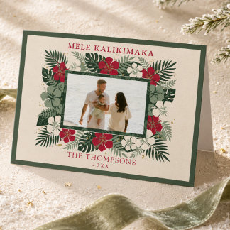 Mele Kalikimaka Hawaiianische Tropische Blumen Fot Feiertagskarte