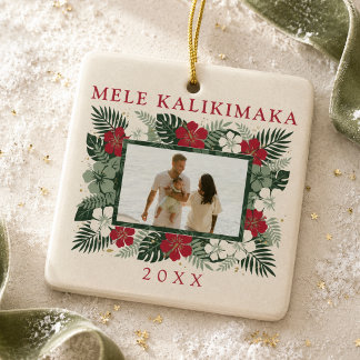 Mele Kalikimaka Hawaiianischer Hibiskus Familienfo Keramikornament