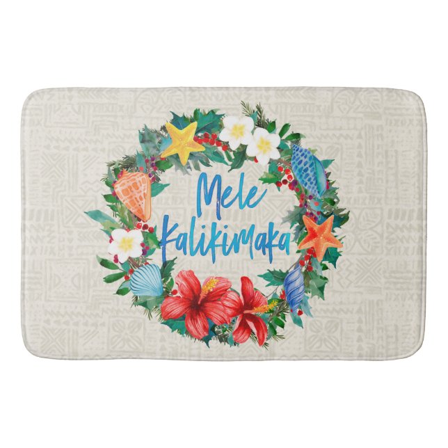 Mele Kalikimaka Hawaiianischer Weihnachtskranz Badematte (Vorderseite)