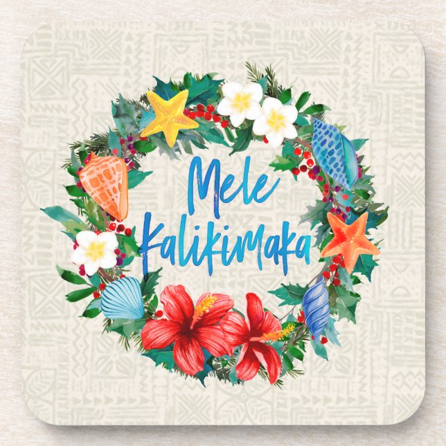 Mele Kalikimaka Hawaiianischer Weihnachtskranz Getränkeuntersetzer (Vorderseite)